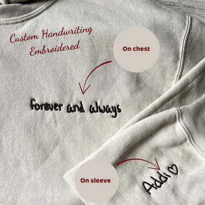 Custom Your Handwriting Embroidered Sweatshirt - Embroider Couple Message Sweater - Couple Matching Sweaters - Personalized Gift For Him Her