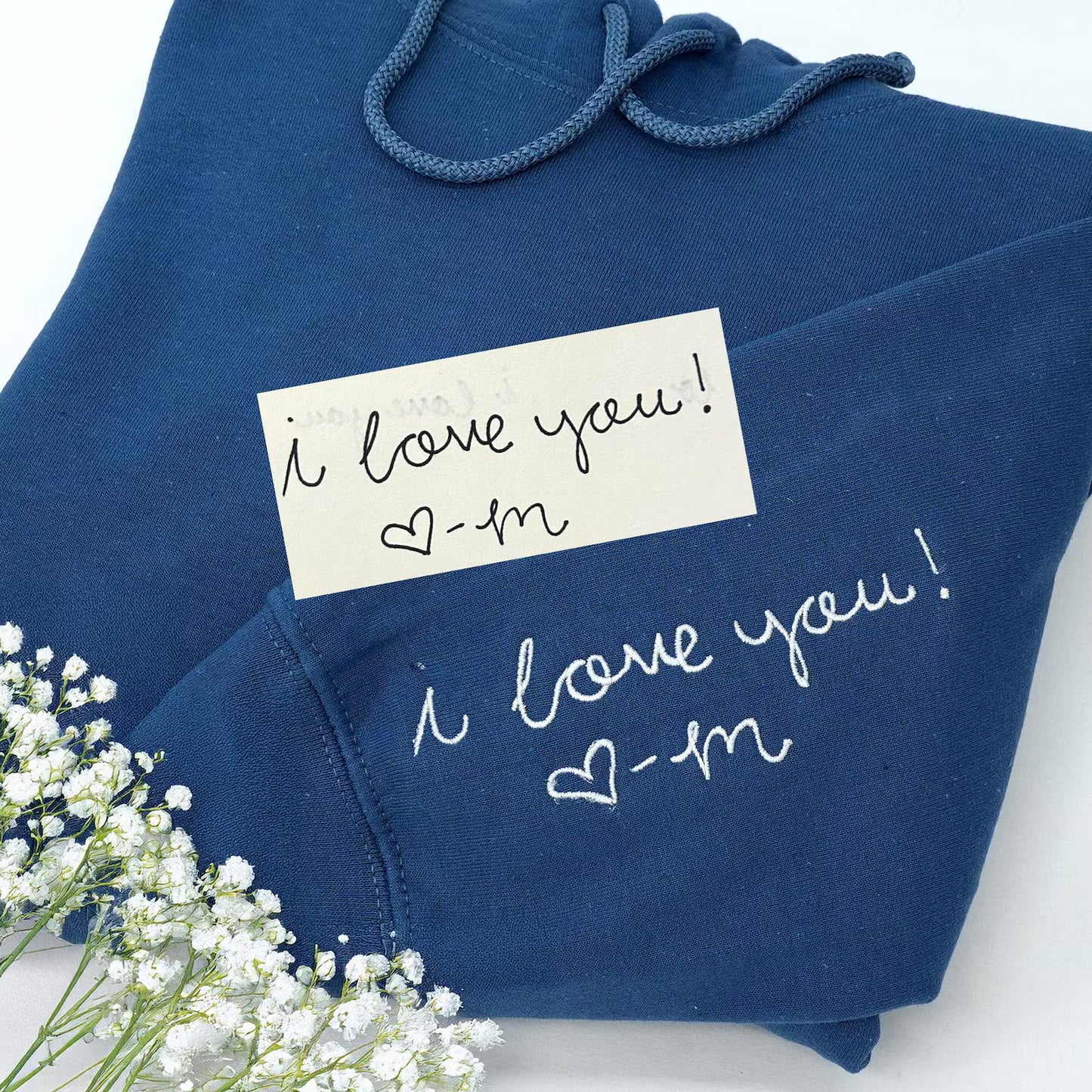 Custom Your Handwriting Embroidered Sweatshirt - Embroider Couple Message Sweater - Couple Matching Sweaters - Personalized Gift For Him Her