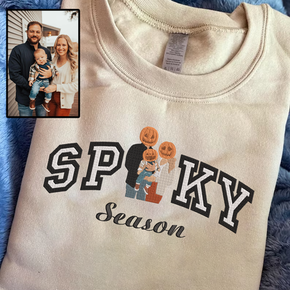 Halloween Spooky Season Personalized Embroidered Family Photo Hoodie Sweatshirt T-Shirt