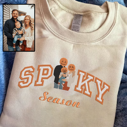 Halloween Spooky Season Personalized Embroidered Family Photo Hoodie Sweatshirt T-Shirt