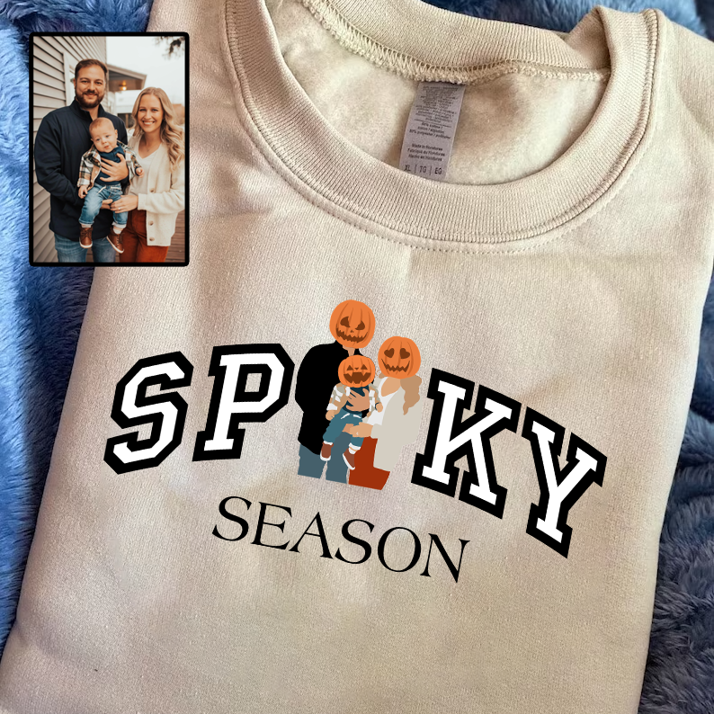 Halloween Spooky Season Personalized Printed Family Photo Hoodie Sweatshirt T-Shirt