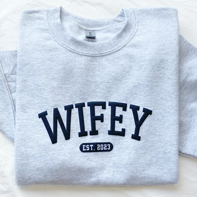 Personalized Wifey Embossed Printed Hoodie Sweatshirt T-Shirt