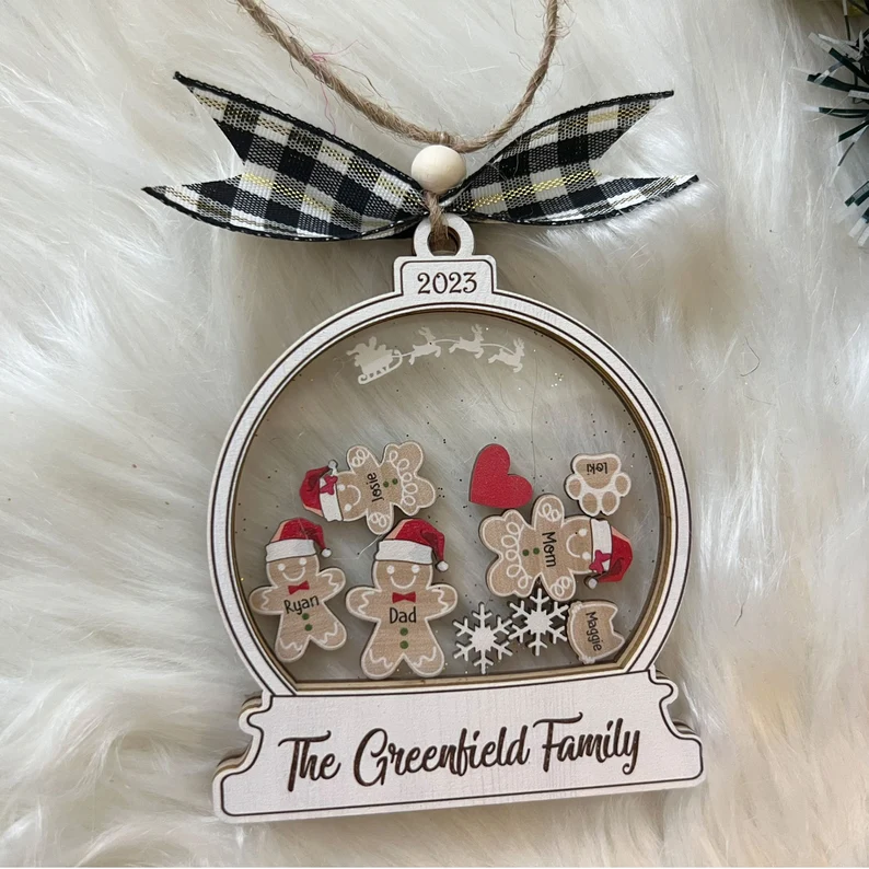 Personalized Gingerbread With Hat Family Christmas Ornament, Custom Family Ornament