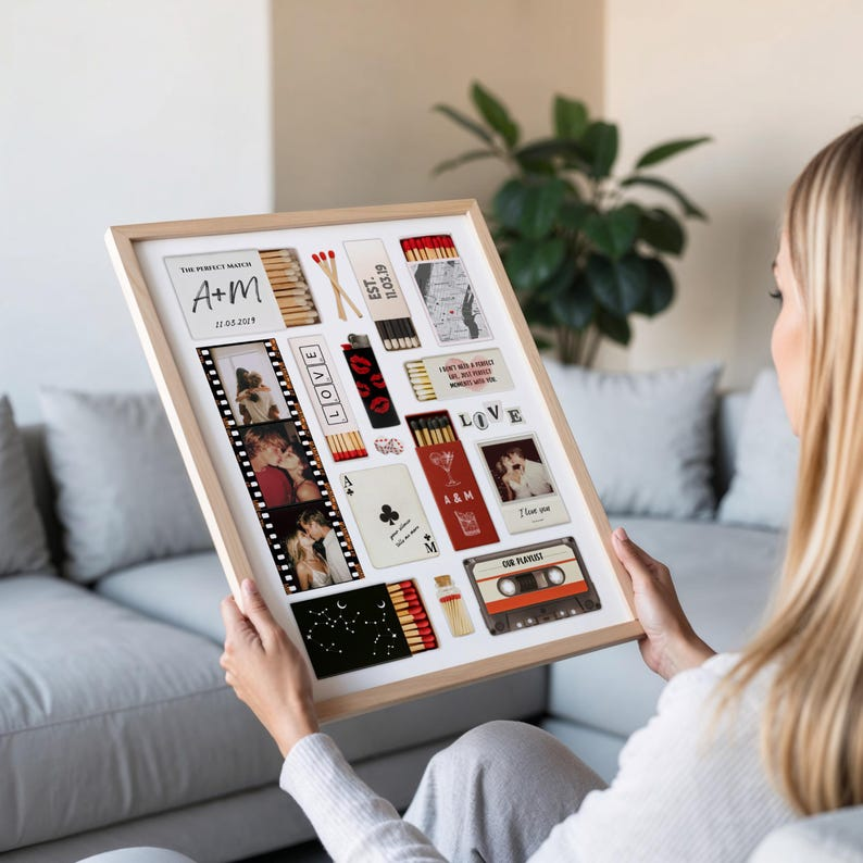 Nostalgia Couple Love Story Matchbook Collage Dopamine Decor - Personalized Poster - Heartfelt Valentine, Anniversary Gift For Him, For Her