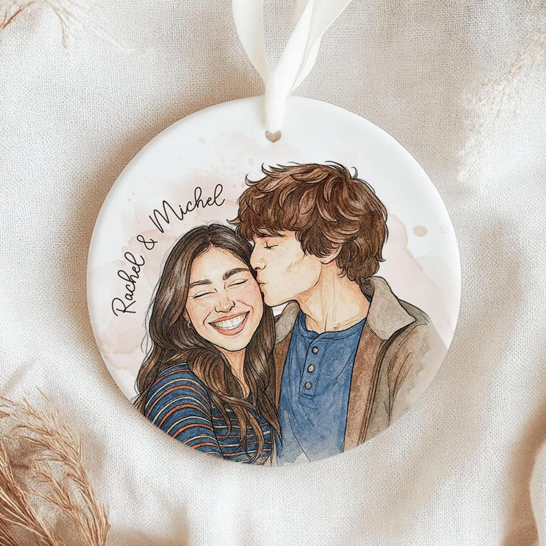 Personalized Watercolor Christmas Family Portrait Ornament, Couple Ornament, Bestie Gift