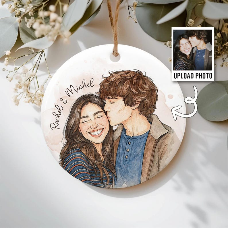 Personalized Watercolor Christmas Family Portrait Ornament, Couple Ornament, Bestie Gift