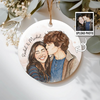 Personalized Watercolor Christmas Family Portrait Ornament, Couple Ornament, Bestie Gift