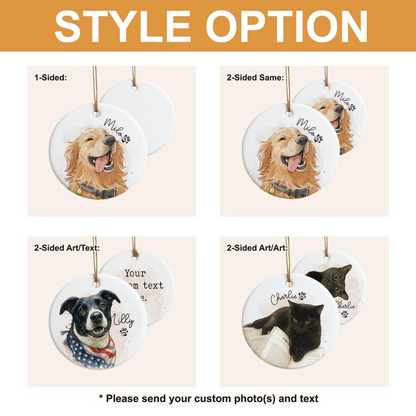 Personalized Watercolor Photo Pet Ornament, Custom Pet Portrait Keepsake, Dog Lover Gift, Cat Mom Gift, Memorial Dog Gift, Loss of Pet