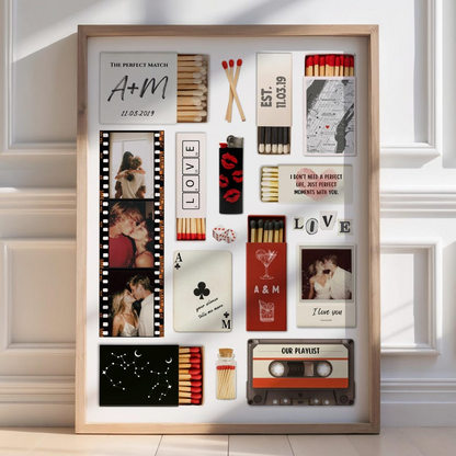 Nostalgia Couple Love Story Matchbook Collage Dopamine Decor - Personalized Poster - Heartfelt Valentine, Anniversary Gift For Him, For Her
