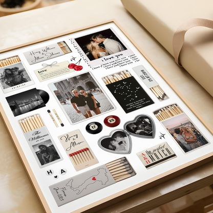 Nostalgia Couple Love Story Matchbook Collage Dopamine Decor - Personalized Poster - Heartfelt Valentine, Anniversary Gift For Him, For Her