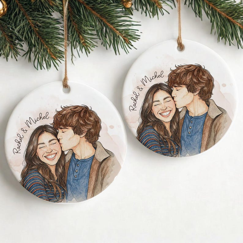 Personalized Watercolor Christmas Family Portrait Ornament, Couple Ornament, Bestie Gift