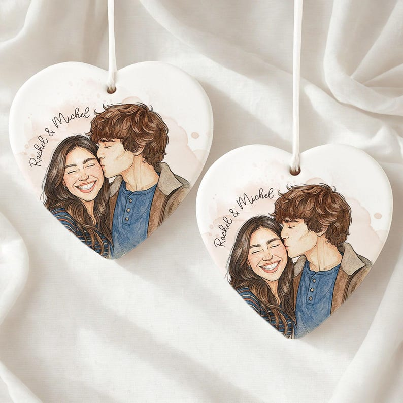 Personalized Watercolor Christmas Family Portrait Ornament, Couple Ornament, Bestie Gift