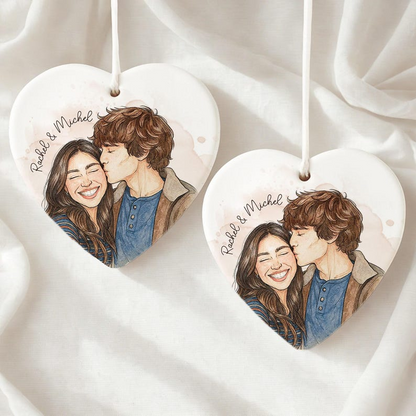 Personalized Watercolor Christmas Family Portrait Ornament, Couple Ornament, Bestie Gift