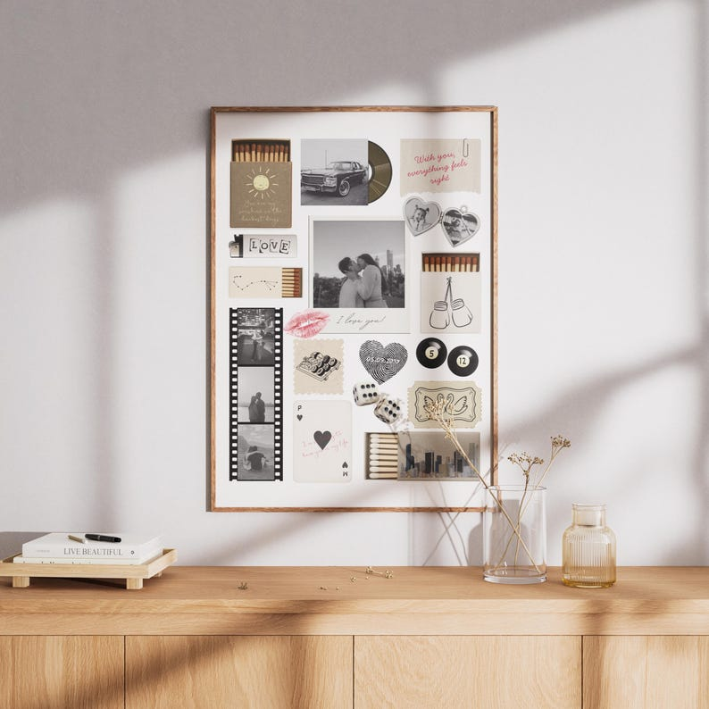 Nostalgia Couple Love Story Matchbook Collage Dopamine Decor - Personalized Poster - Heartfelt Valentine, Anniversary Gift For Him, For Her