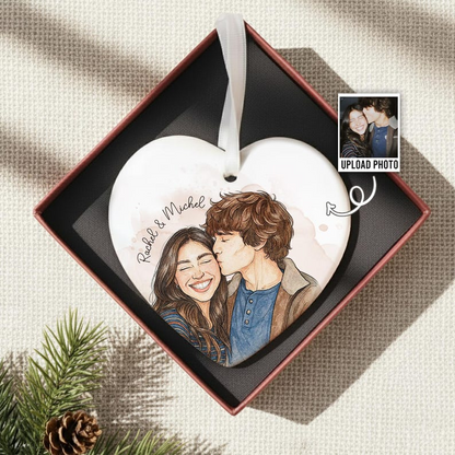 Personalized Watercolor Christmas Family Portrait Ornament, Couple Ornament, Bestie Gift