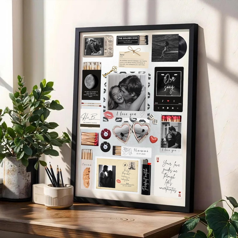 Nostalgia Couple Love Story Matchbook Collage Dopamine Decor - Personalized Poster - Heartfelt Valentine, Anniversary Gift For Him, For Her