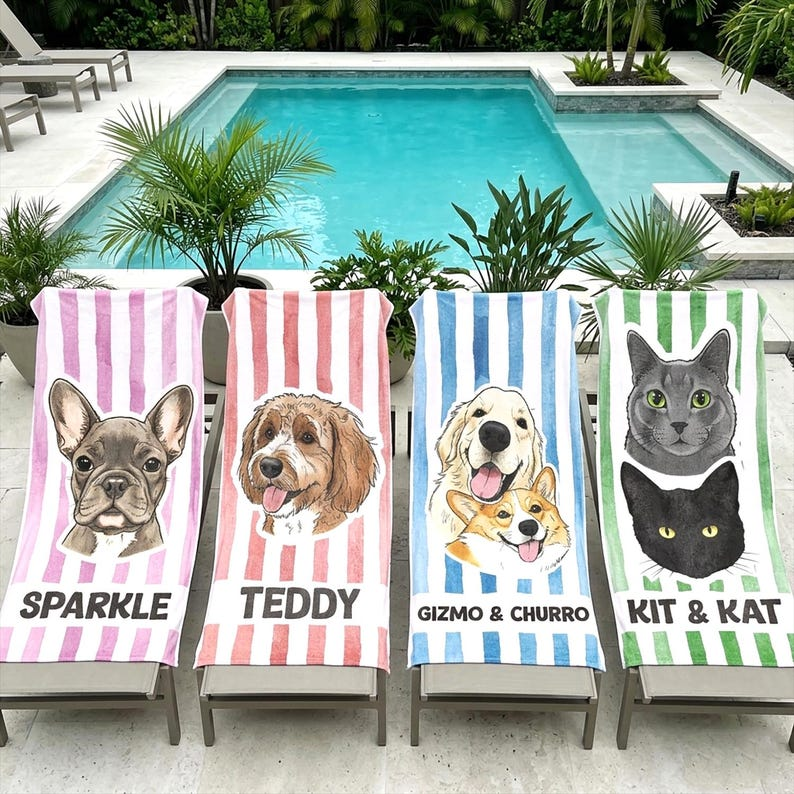 Personalized Pet Portrait Beach Towel