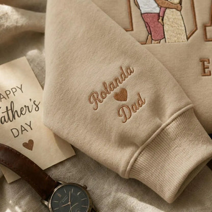 Custom Embroidered Dad Sweatshirt, Personalized Father's Day Gift Crewneck with Kids Silhouette, Custom Sleeve Name