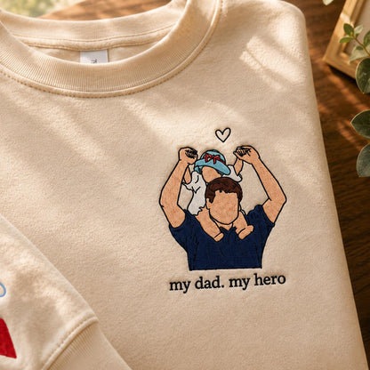 Custom Dad Sweatshirt, Embroidered My Dad My Hero Sweater, Personalized Father's Day Gift, Custom Poppy Pullover, New Dad Gift