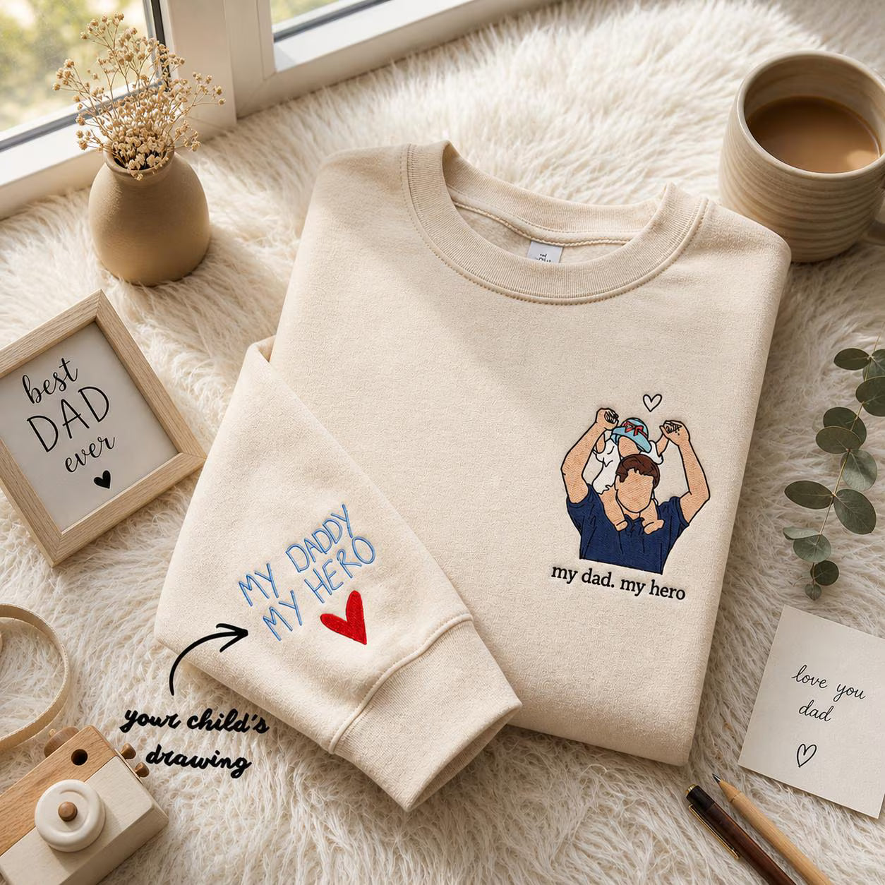Custom Dad Sweatshirt, Embroidered My Dad My Hero Sweater, Personalized Father's Day Gift, Custom Poppy Pullover, New Dad Gift