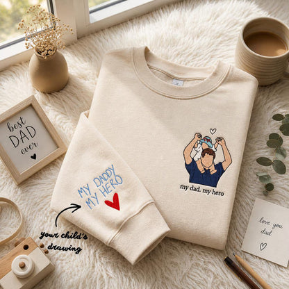 Custom Dad Sweatshirt, Embroidered My Dad My Hero Sweater, Personalized Father's Day Gift, Custom Poppy Pullover, New Dad Gift