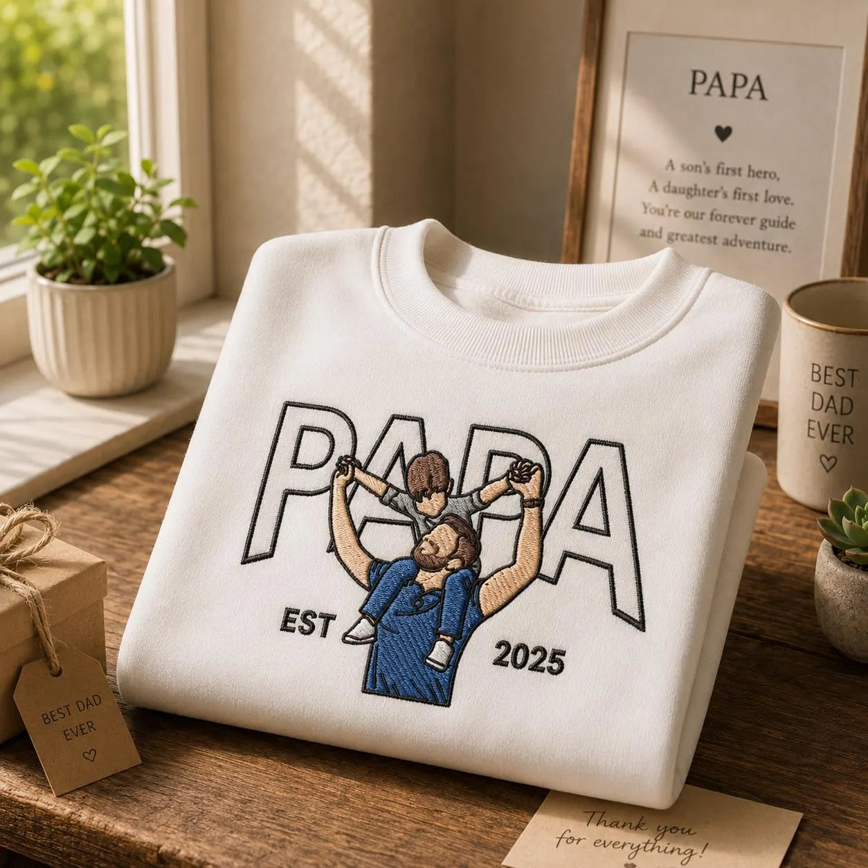 Papa Est. 2025 Personalized Embroidered Sweatshirt – First Father’s Day Gift for Dad