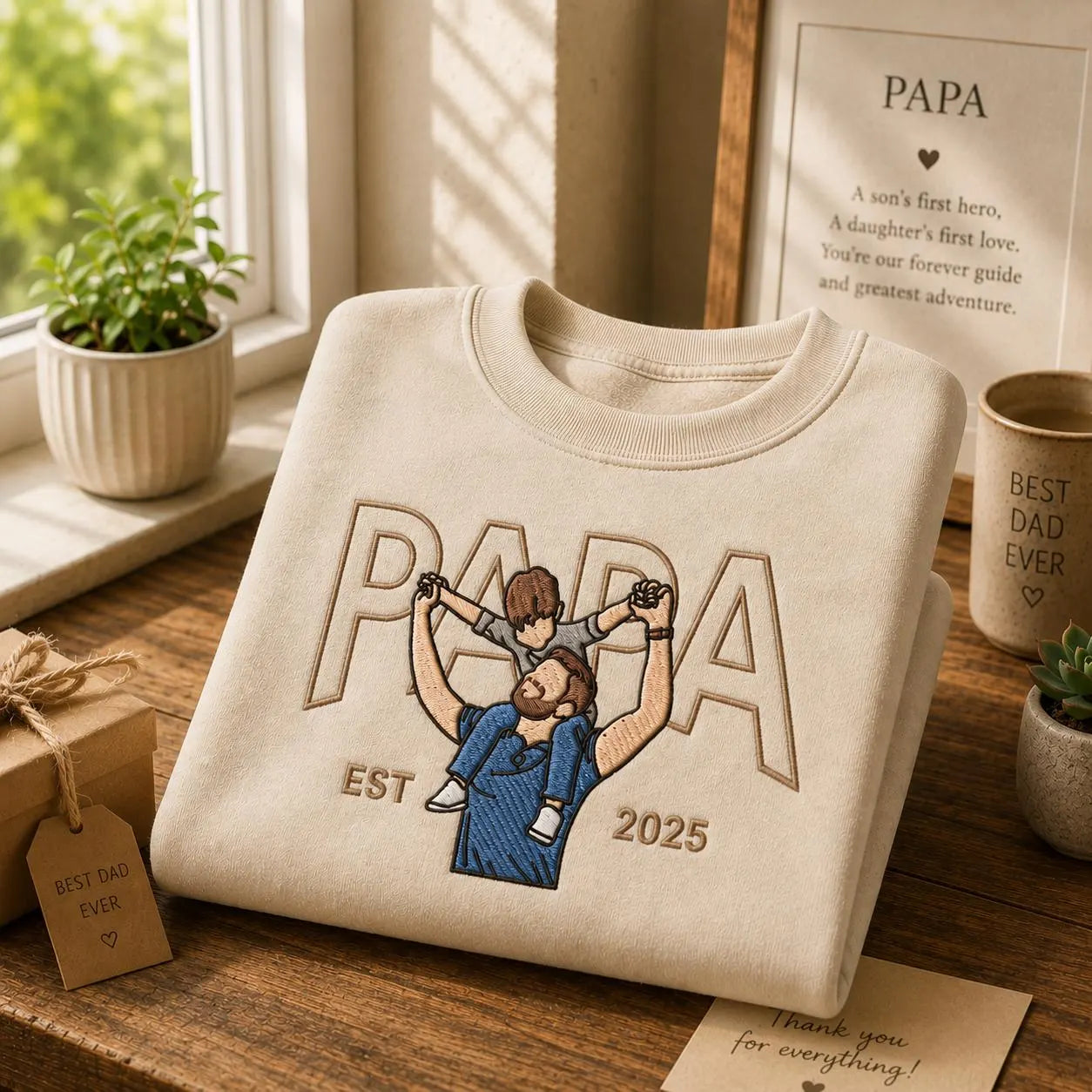 Papa Est. 2025 Personalized Embroidered Sweatshirt – First Father’s Day Gift for Dad