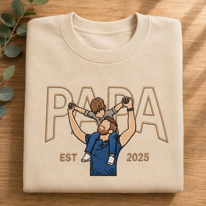 Papa Est. 2025 Personalized Embroidered Sweatshirt – First Father’s Day Gift for Dad