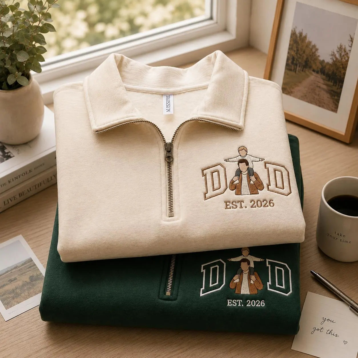 Personalized Embroidered Family Photo Hoodie Sweatshirt T-Shirt Father's Day, Mother's Day, Valentine, Christmas Gift