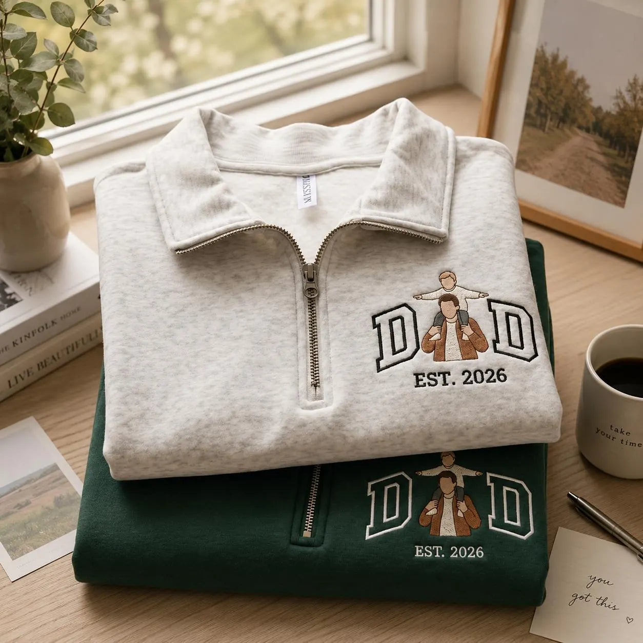Personalized Embroidered Family Photo Hoodie Sweatshirt T-Shirt Father's Day, Mother's Day, Valentine, Christmas Gift