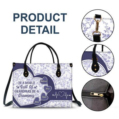 Personalized In The World Full Of Grandmas Heart Icon Leather Bag