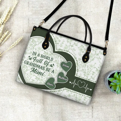 Personalized In The World Full Of Grandmas Heart Icon Leather Bag