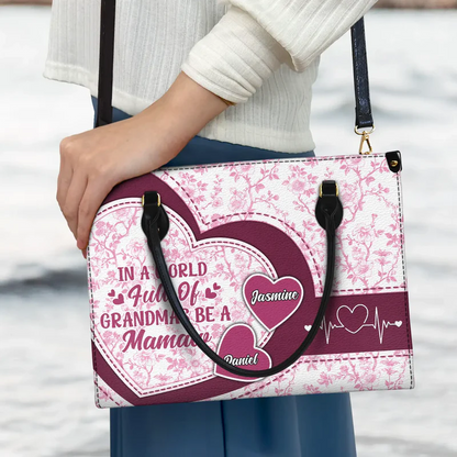 Personalized In The World Full Of Grandmas Heart Icon Leather Bag