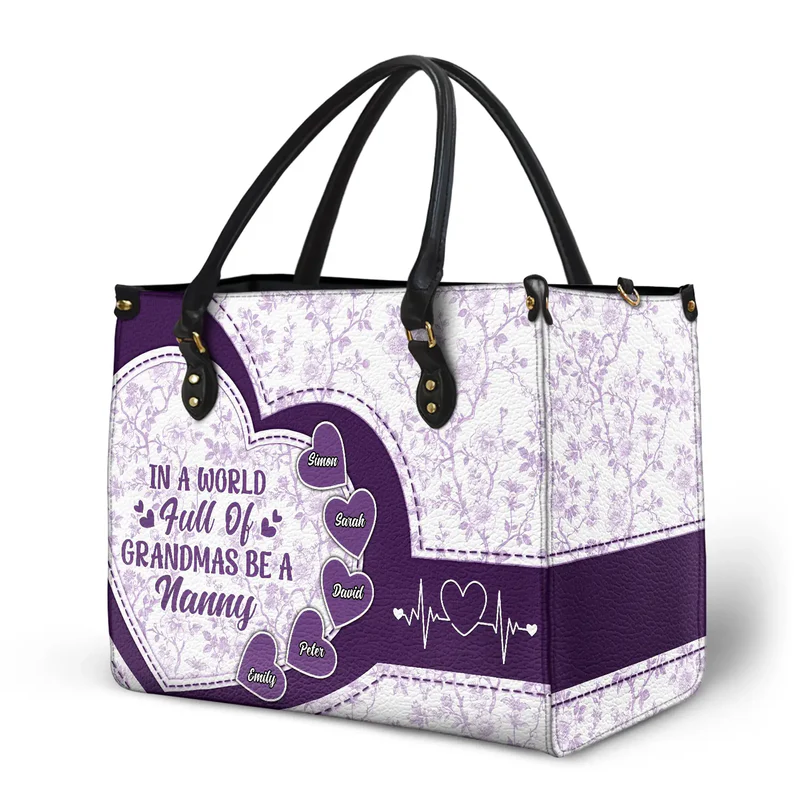 Personalized In The World Full Of Grandmas Heart Icon Leather Bag