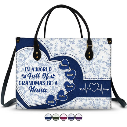 Personalized In The World Full Of Grandmas Heart Icon Leather Bag