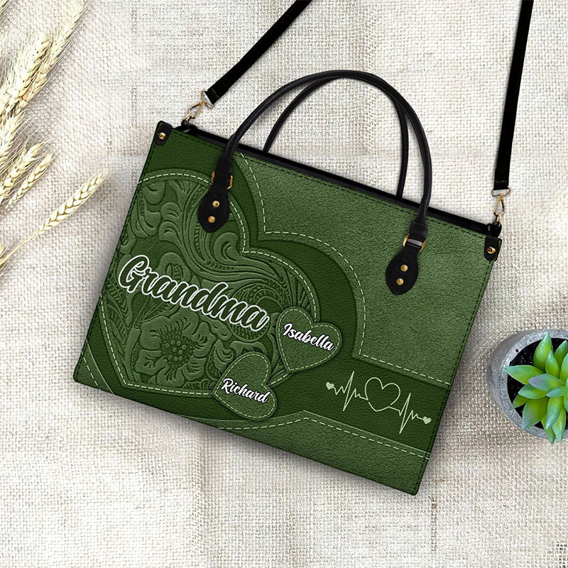 Personalized Grandma's Little Sweethearts  Leather Bag - Birthday, Loving Gift For Grandmother, Mother, Mom