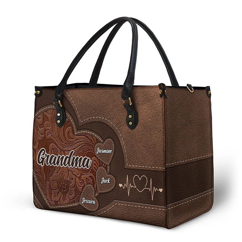 Personalized Grandma's Little Sweethearts  Leather Bag - Birthday, Loving Gift For Grandmother, Mother, Mom