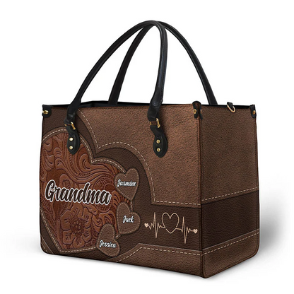 Personalized Grandma's Little Sweethearts  Leather Bag - Birthday, Loving Gift For Grandmother, Mother, Mom