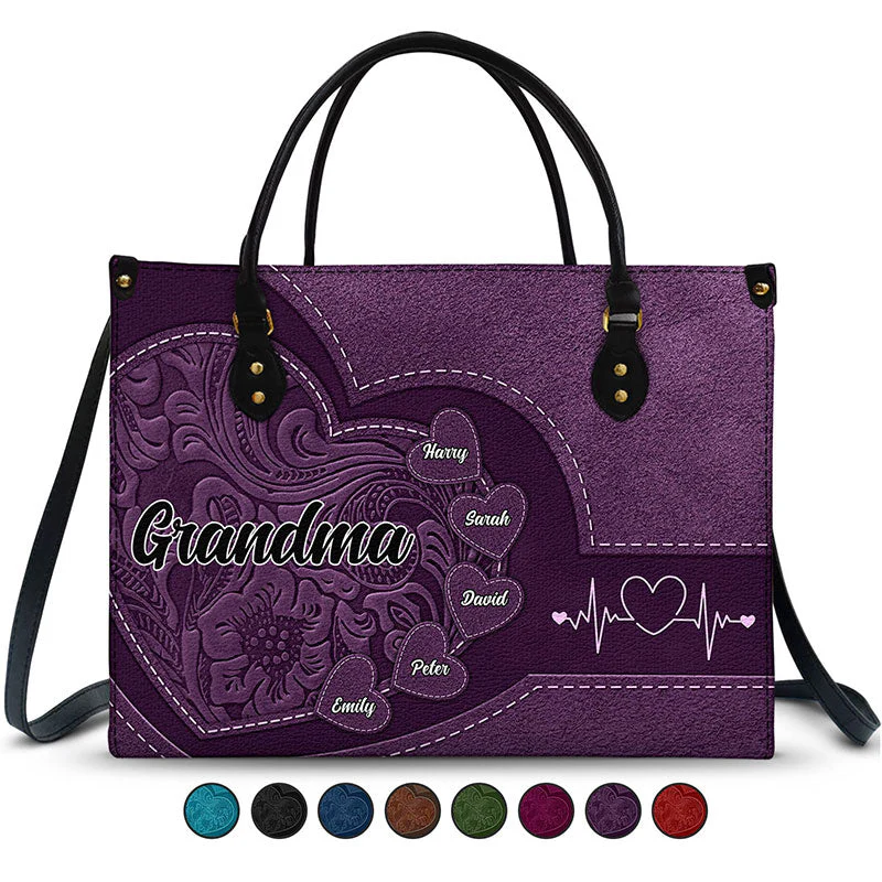Personalized Grandma's Little Sweethearts  Leather Bag - Birthday, Loving Gift For Grandmother, Mother, Mom