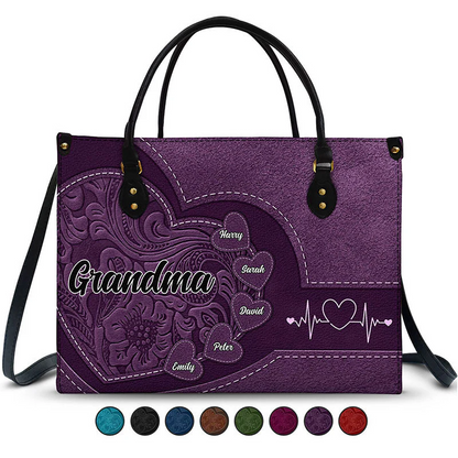 Personalized Grandma's Little Sweethearts  Leather Bag - Birthday, Loving Gift For Grandmother, Mother, Mom