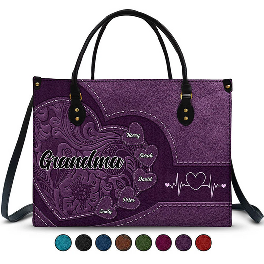Personalized Grandma's Little Sweethearts  Leather Bag - Birthday, Loving Gift For Grandmother, Mother, Mom