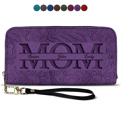 Floral Personalized Leather Wallet for Mom Grandma Nana Mimi