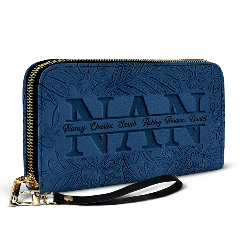 Floral Personalized Leather Wallet for Mom Grandma Nana Mimi