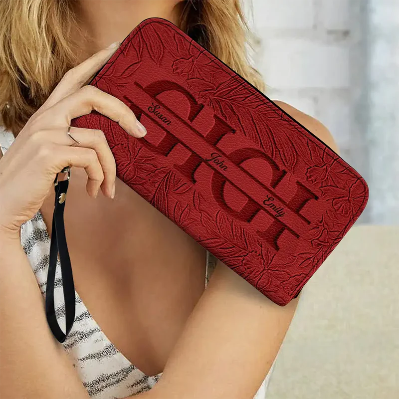 Floral Personalized Leather Wallet for Mom Grandma Nana Mimi