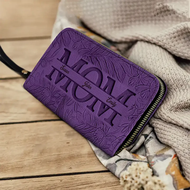 Floral Personalized Leather Wallet for Mom Grandma Nana Mimi