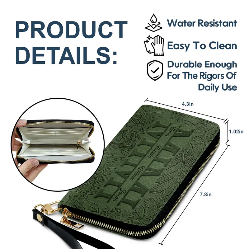 Personalized Leather Wallet for Mom Grandma Nana Mimi with Photo & Date