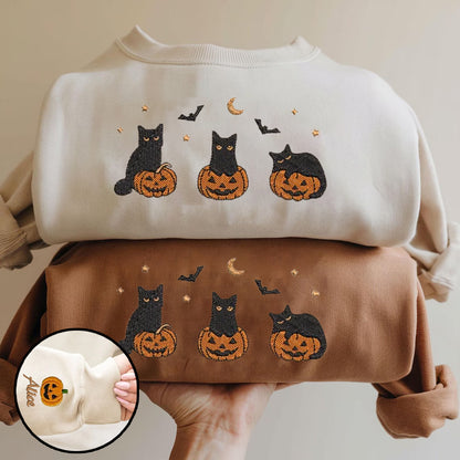 Halloween Personalized Embroidered Black Cats Hoodie Sweatshirt T-Shirt