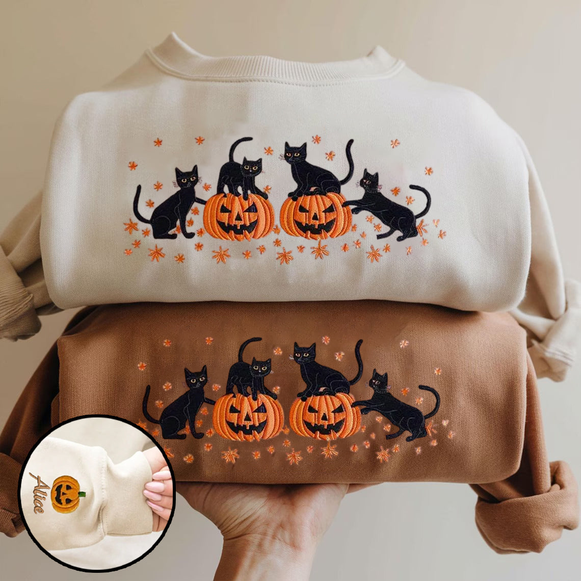 Halloween Personalized Embroidered Black Cats Hoodie Sweatshirt T-Shirt