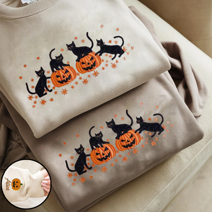 Halloween Personalized Embroidered Black Cats Hoodie Sweatshirt T-Shirt