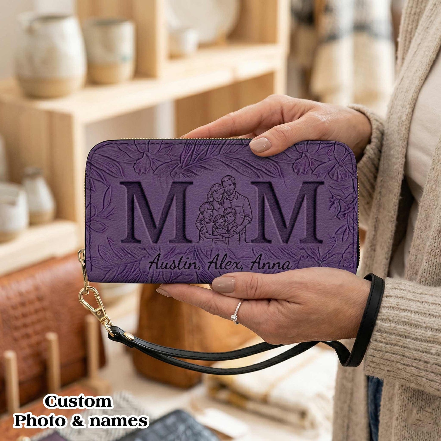 Personalized Leather Wallet for Mom Grandma Nana Mimi with Photo & Date